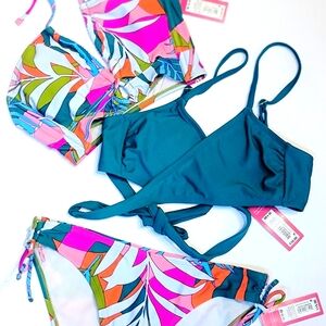 3 PIECE FLORAL AND TEAL JUNIORS  SWIMSUIT SET
